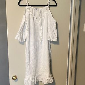 Elegant White Cold Shoulder Dress 100% linen